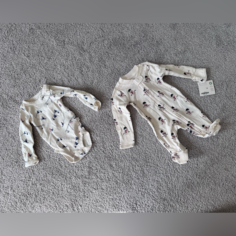 Cream Printed Long-Sleeve Baby One-Piece